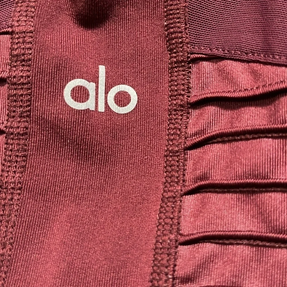 ALO Yoga Moto Legging High Rise Burgundy Pleated Mesh Full Length